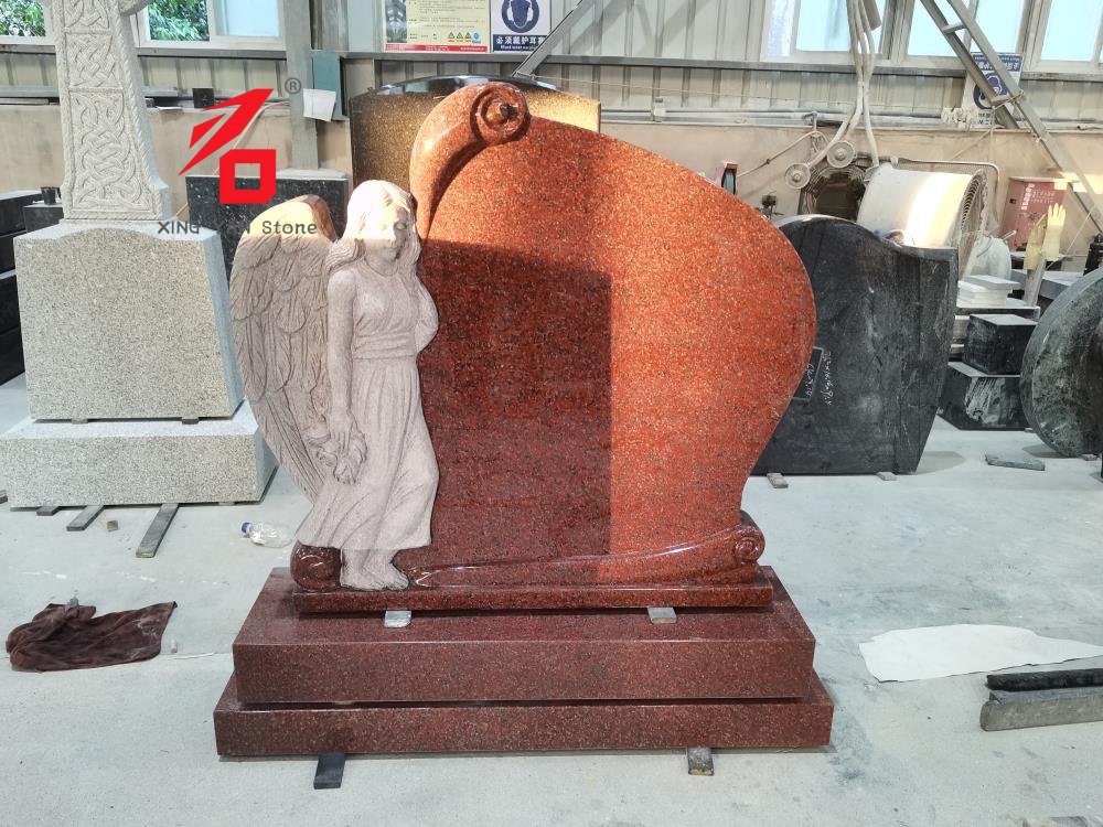 Angelus Custos Red Granite Tombstone