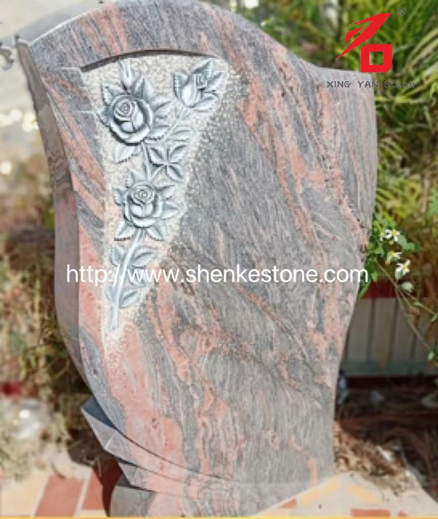 Brazil Rubrum Draco Granite Coved Rose Headstones For Sale