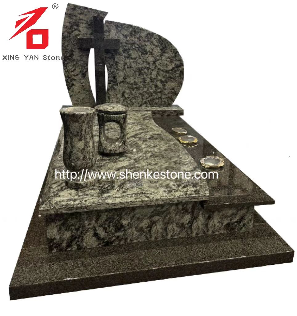 Chinese Olive Green Granite Funeral Monumentum (cum Vase)