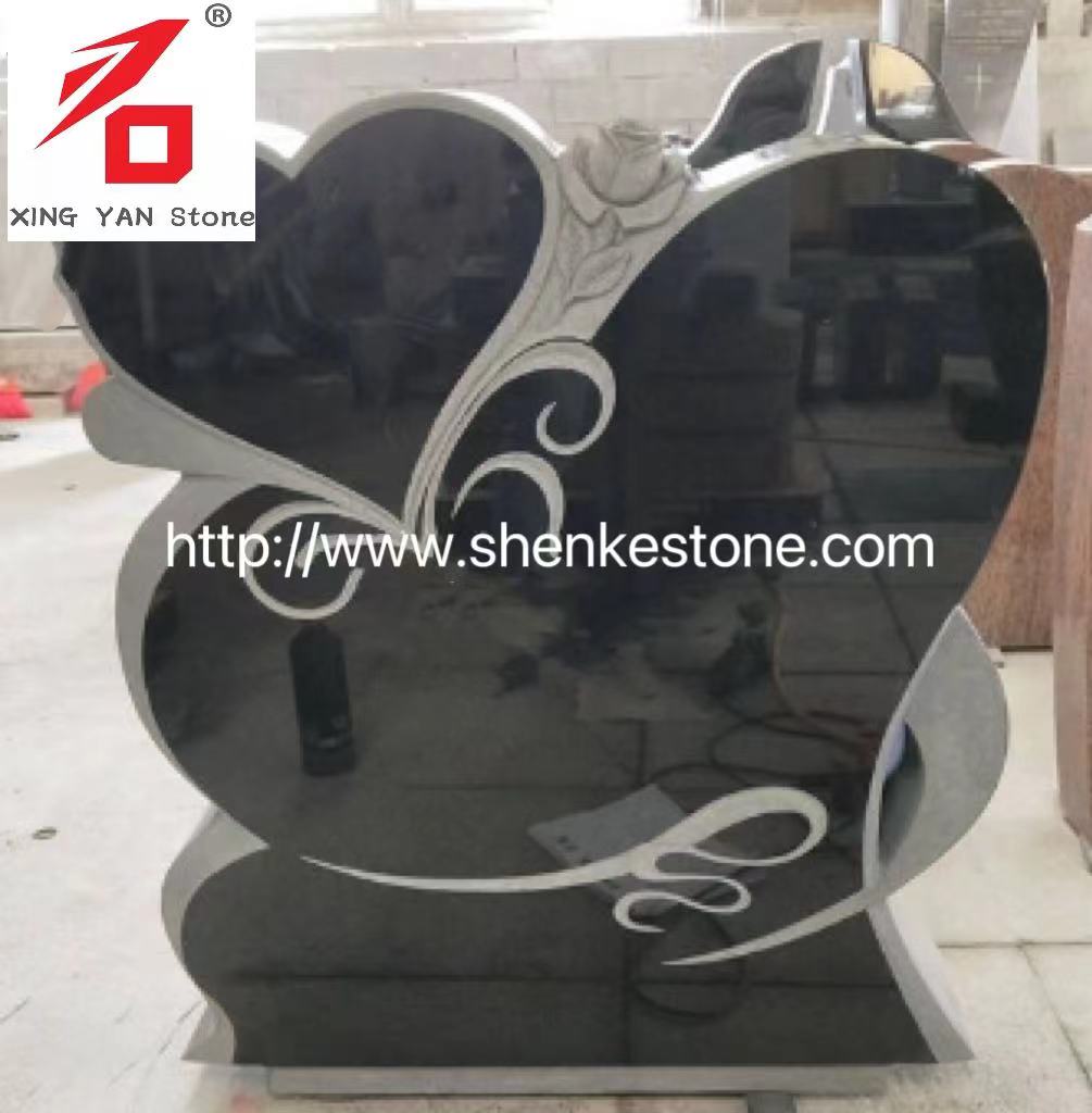 High quality Nigrum Granite Cordis Headstone cum Flos